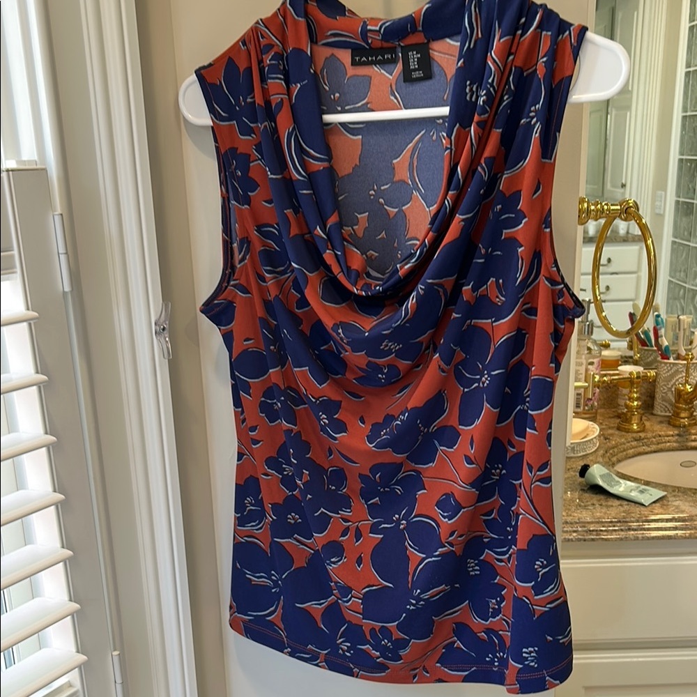 Tahari Women's Floral Sleeveless Top - Blue and Orange